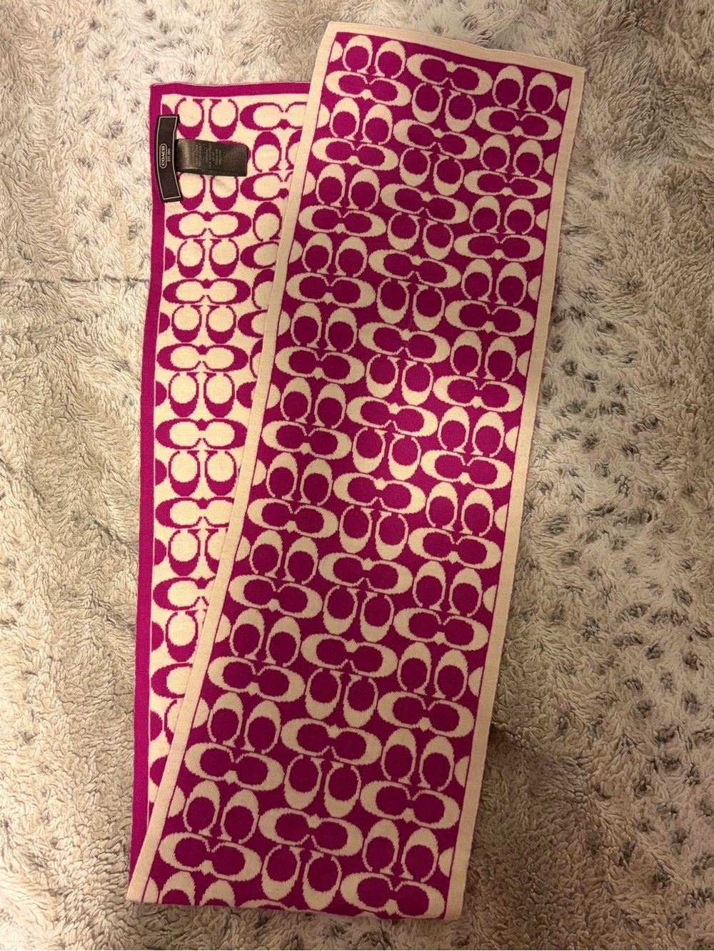 Coach Fuchsia and Cream Signature Logo Scarf